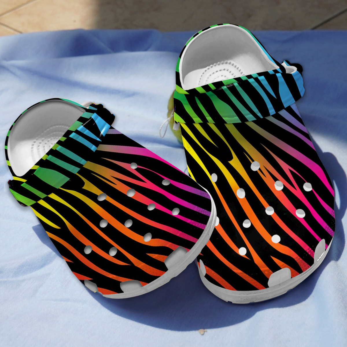 Rainbow Zebra Crocs Crocband Clogs Shoes Comfortable For Men Women and Kids