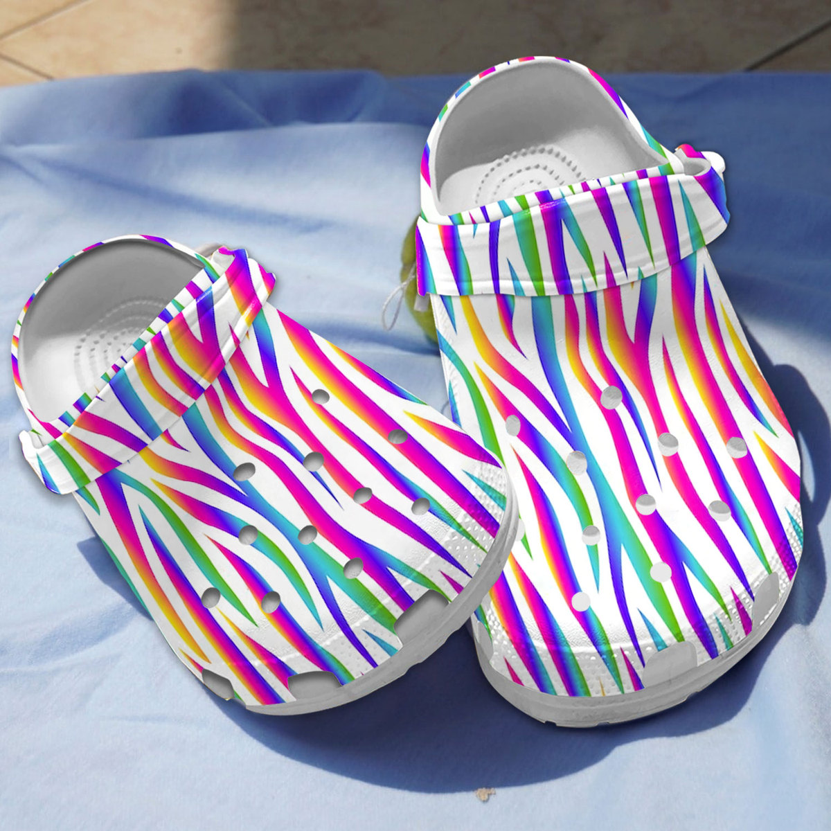 Rainbow Zebra Crocs Crocband Clogs Shoes Comfortable For Men Women and Kids