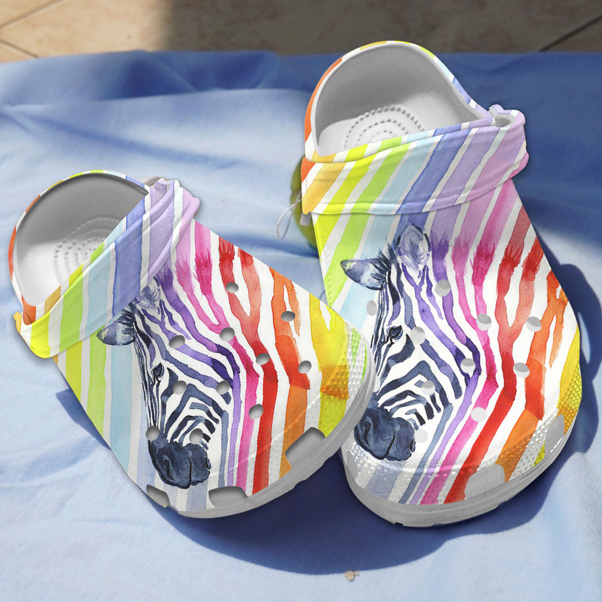 Rainbow Zebra Crocs Crocband Clogs Shoes Comfortable For Men Women and Kids