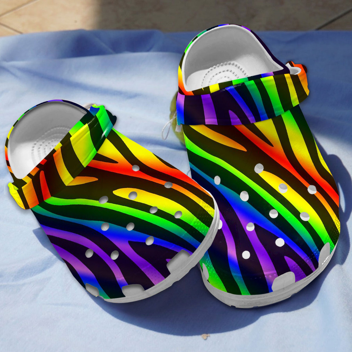 Rainbow Zebra Crocs Crocband Clogs Shoes Comfortable For Men Women and Kids