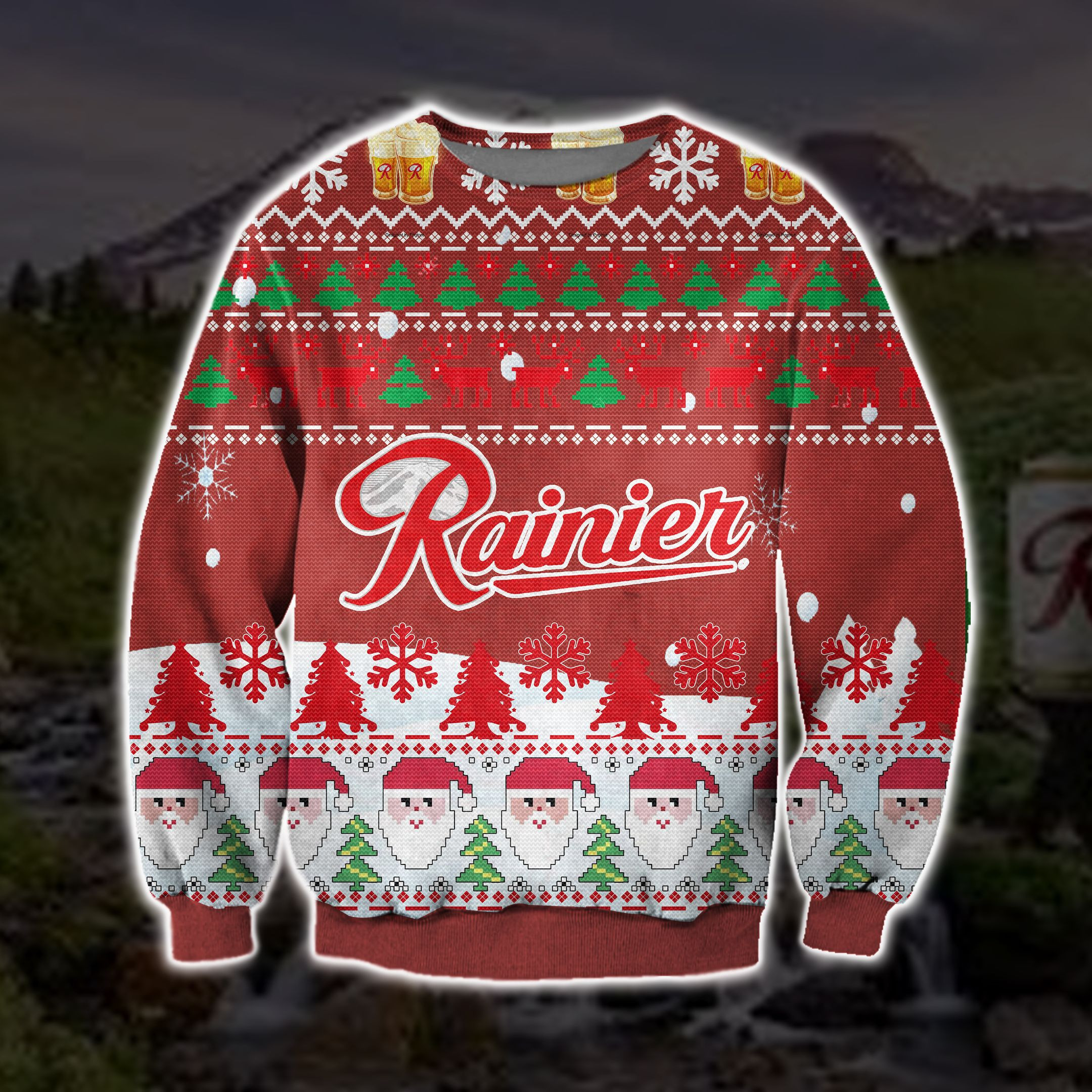 Rainier Beer Knitting Pattern 3D Print Ugly Christmas Sweater Adult 3D Funny Matching for family