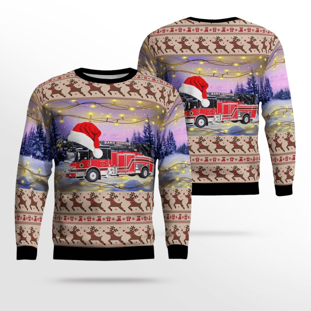 Rama Ontario Canada Rama Fire and Rescue Christmas AOP Ugly Sweater Unisex Christmas Gift
