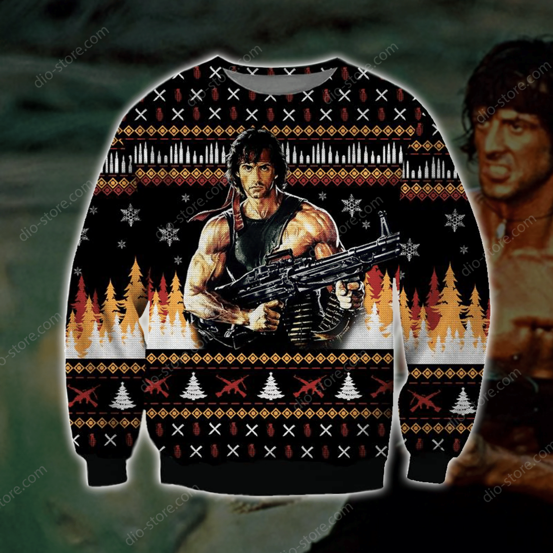 Rambo Knitting Pattern 3D Print Ugly Christmas Sweater Adult 3D Funny Matching for family