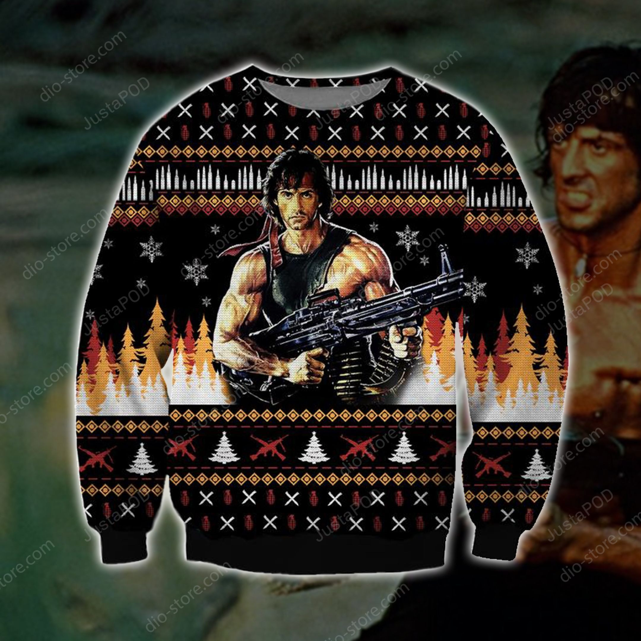 Rambo Knitting Pattern 3D Print Ugly Christmas Sweater Adult 3D Funny Matching for family