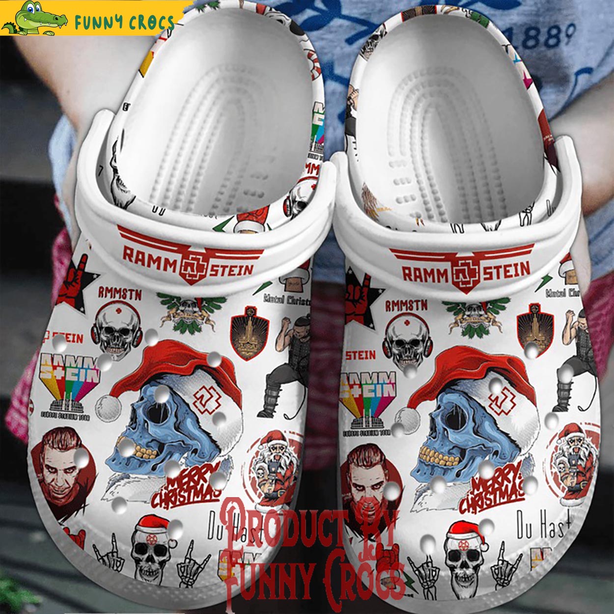 Rammstein Skull Merry Christmas Crocs Crocband Clogs Shoes Comfortable For Men Women and Kids