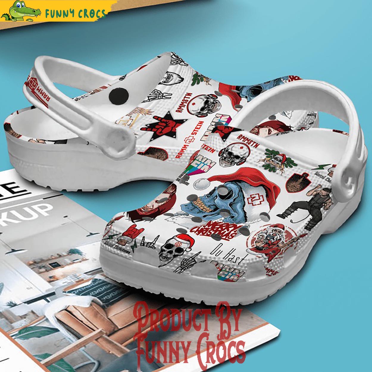 Rammstein Skull Merry Christmas Crocs Crocband Clogs Shoes Comfortable For Men Women and Kids - Image 2
