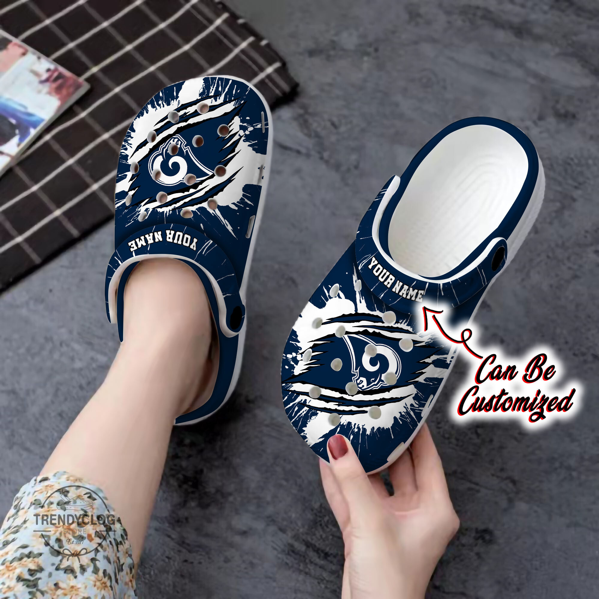 Rams Personalized LA Rams Football Ripped Claw Clog Shoes