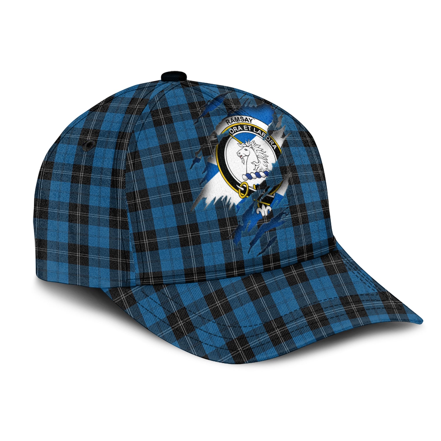 Ramsay Blue Hunting Tartan Plaid Cap, Family Crest In Me Style Tartan Baseball Cap TS23 Trucker Hats Custom Hats Gifts For Men & Women