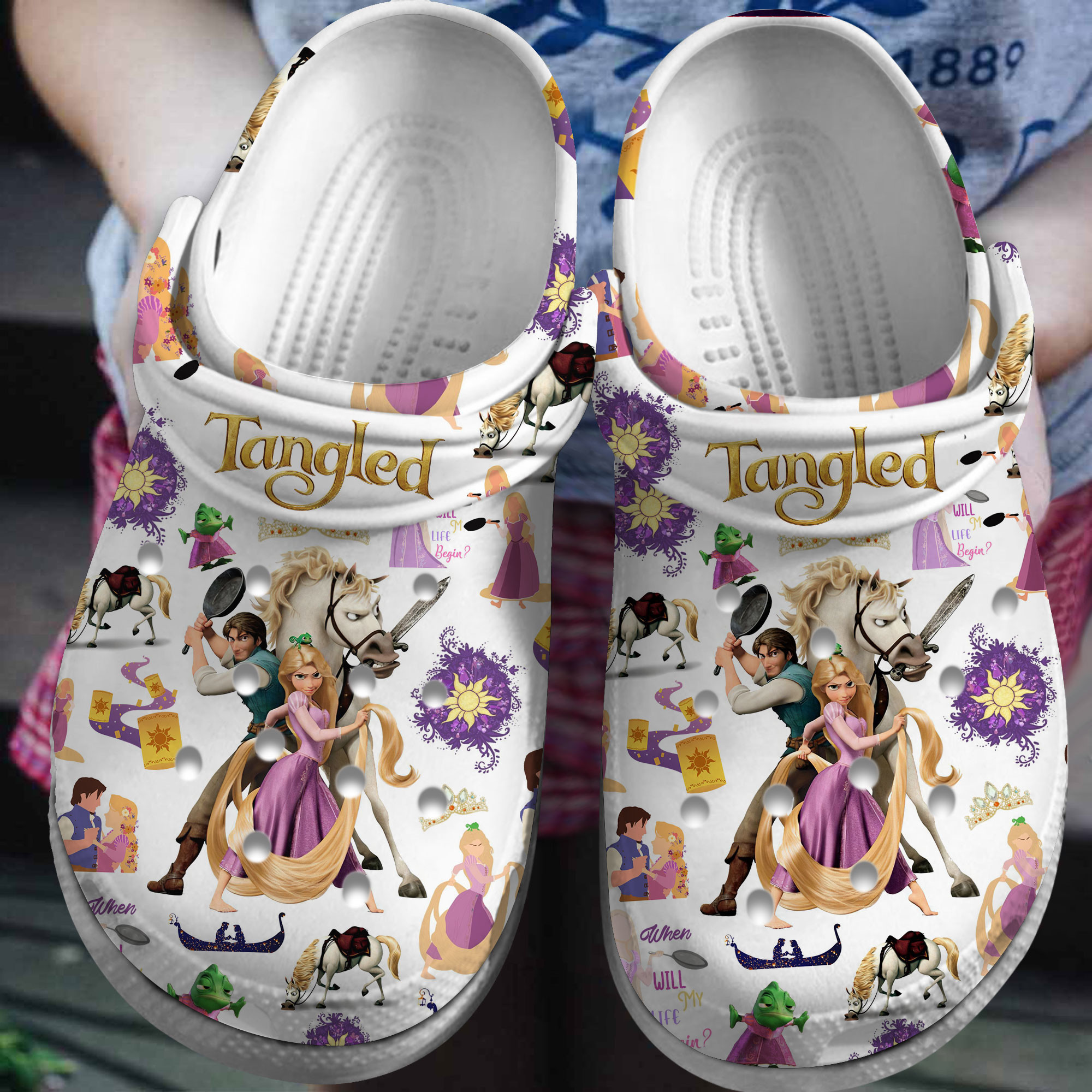 Rapunzel Disney Cartoon Crocs Crocband Clogs Shoes Comfortable For Men Women and Kids