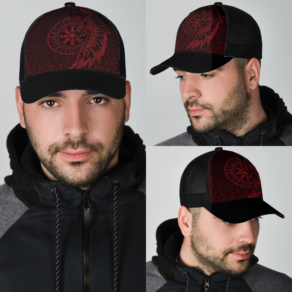 Raven and Helm of Awe Red Mesh Back Cap Trucker Hats Custom Hats Gifts For Men & Women