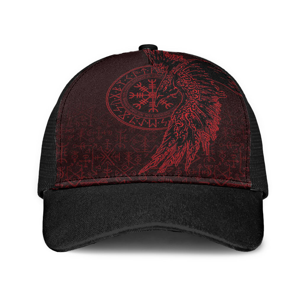Raven and Helm of Awe Red Mesh Back Cap Trucker Hats Custom Hats Gifts For Men & Women