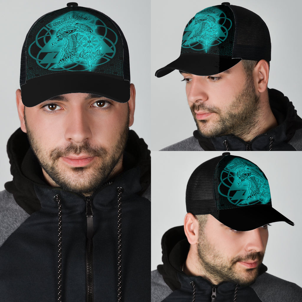 Raven Valknut Turquoise Viking Homeset Mesh Back Cap Trucker Hats Custom Hats Gifts For Men & Women