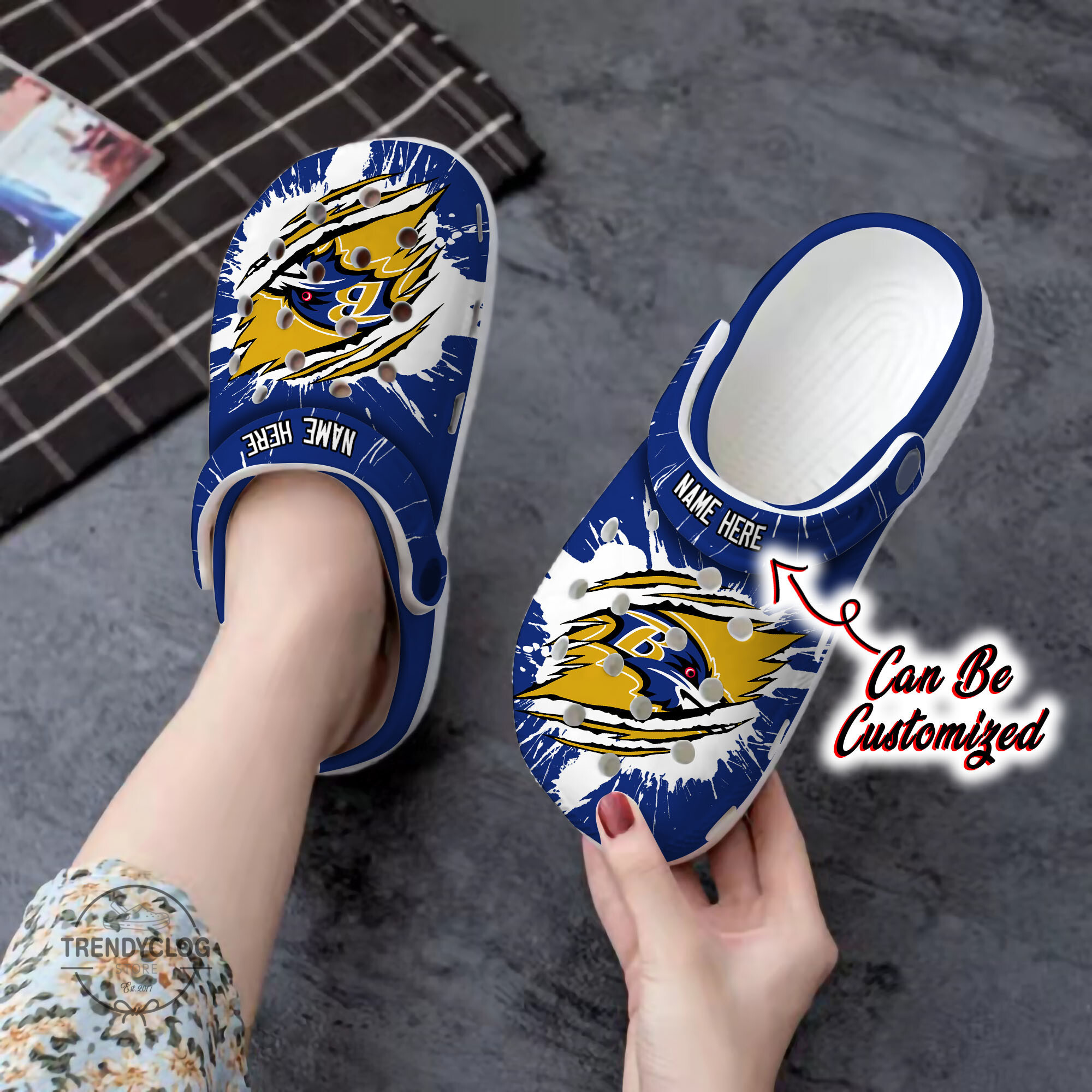 Ravens Personalized BRavens Football Ripped Claw Clog Shoes