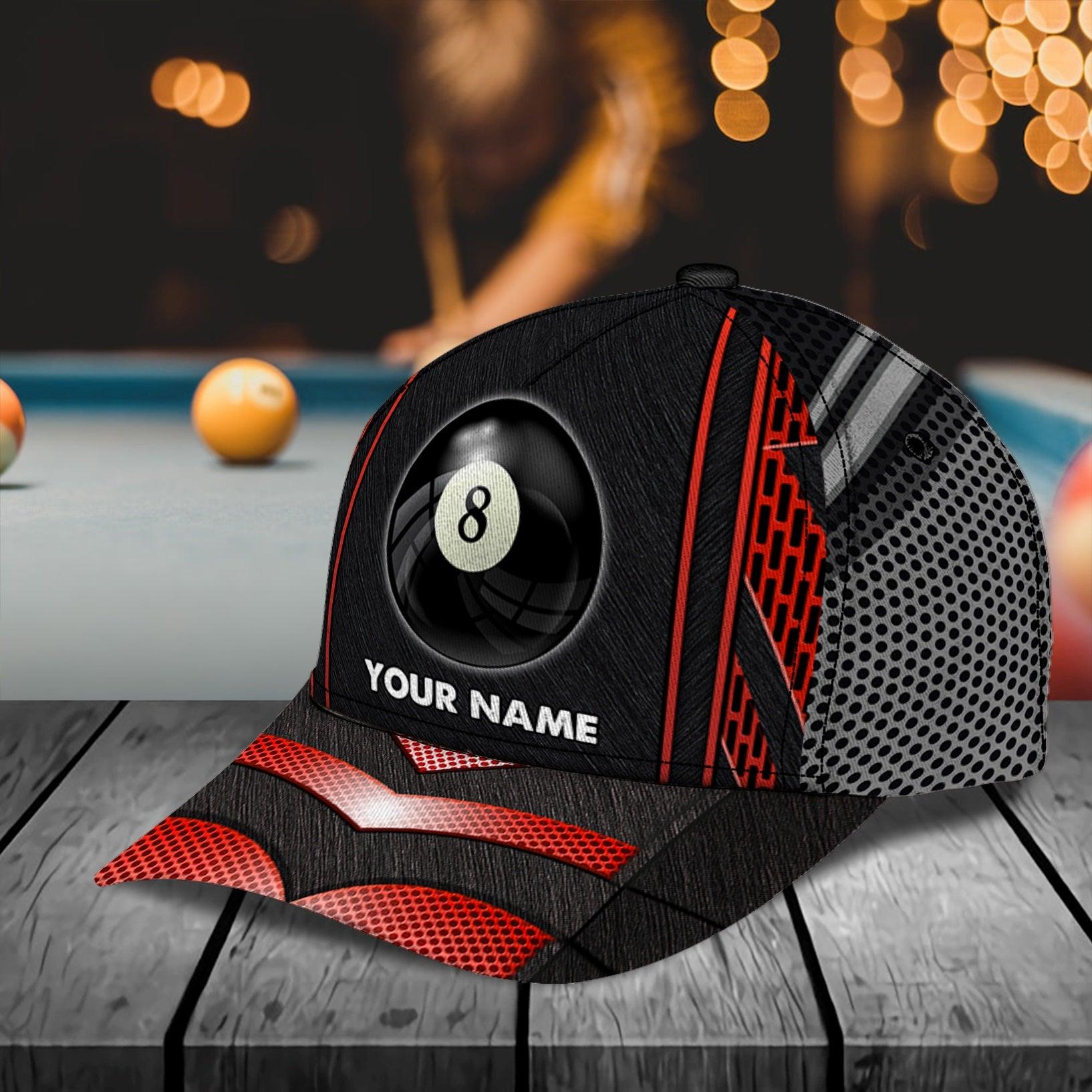 Red And Black Color Billard Personalized Classic Cap, Personalized Gift for Billiard Snooker Lovers Trucker Hats Custom Hats Gifts For Men & Women