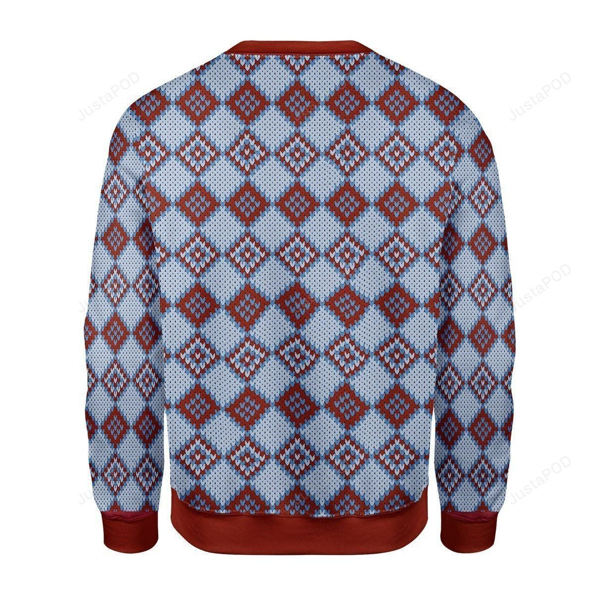 Red And Blue Rhombus Pattern With God'S Portrait Merry Christmas Gearhomies For Unisex Ugly Christmas Sweater Adult 3D Funny Matching for family