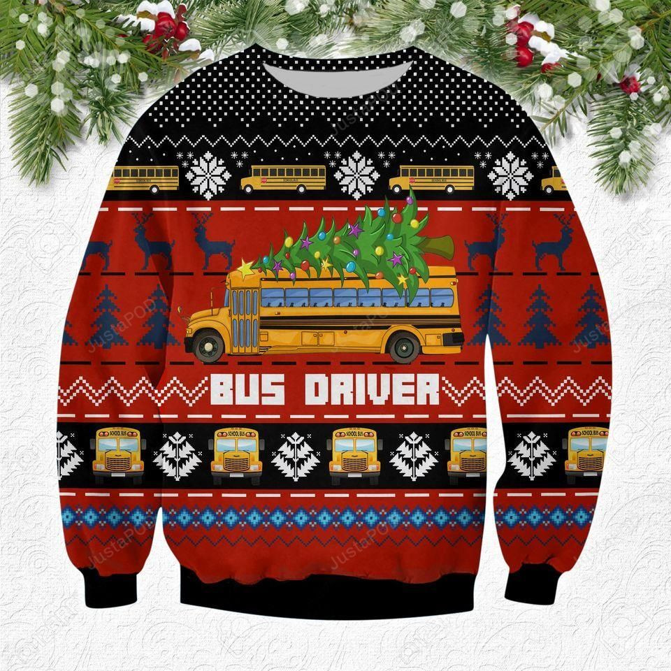 Red Bus Driver Ugly Christmas Sweater Adult 3D Funny Matching for family