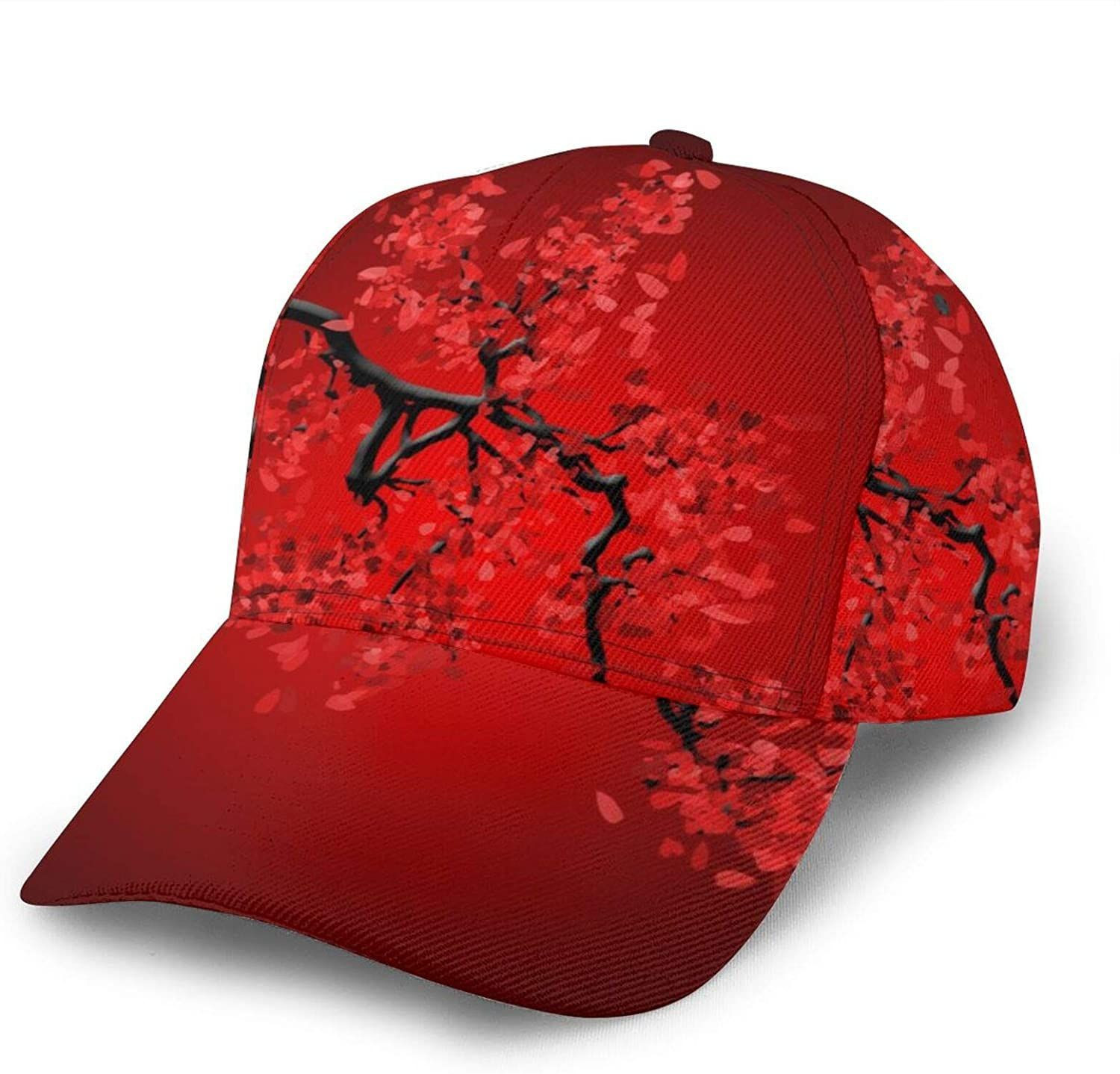 Red Cherry Blossom Baseball 3D Cap Adjustable Hat Dad Cap Athletic Baseball Fitted Cap Hat Classic Cap Trucker Hats Custom Hats Gifts For Men & Women