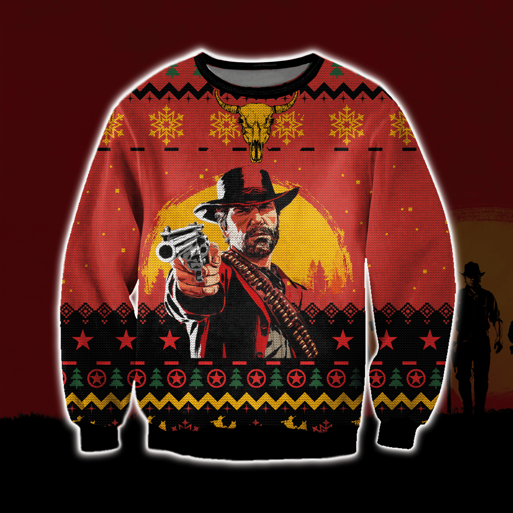 Red Dead Redemption 3D Print Ugly Christmas Sweater Adult 3D Funny Matching for family