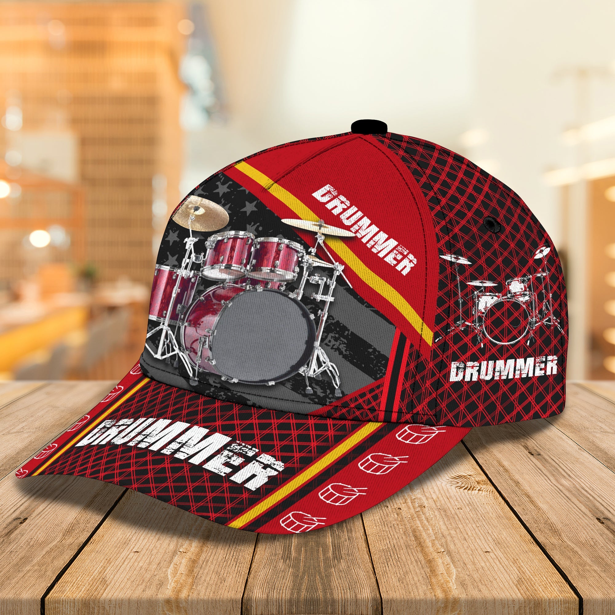 Red Drummer Personalized Name Cap, Gift For Drum Player Trucker Hats Custom Hats Gifts For Men & Women