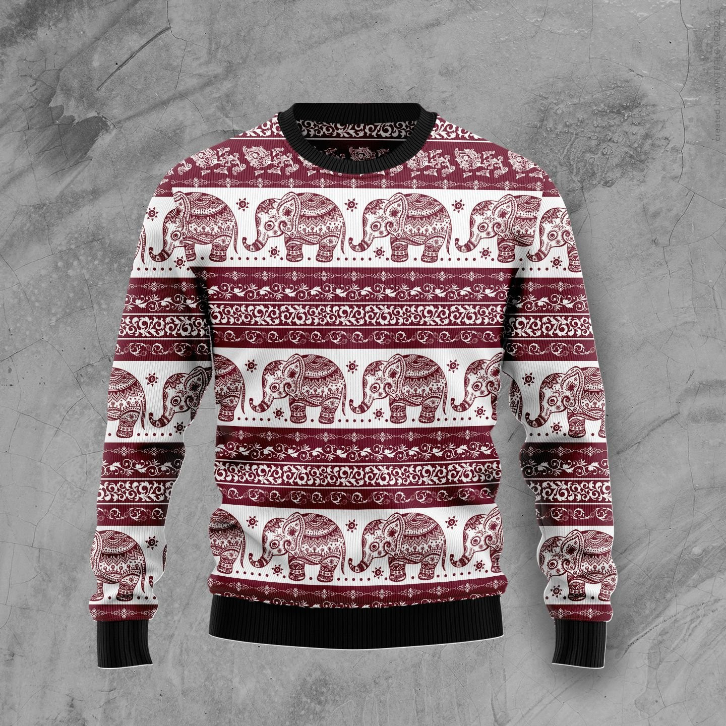 Red Elephant Mandala Ugly Christmas Sweater Adult 3D Funny Matching for family