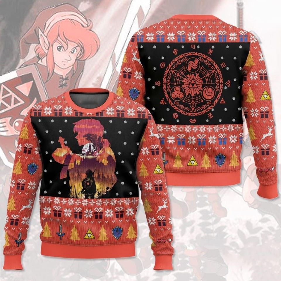 Red Link Legend of Zelda Christmas Ugly Sweater, Hero Zelda Christmas Sweater