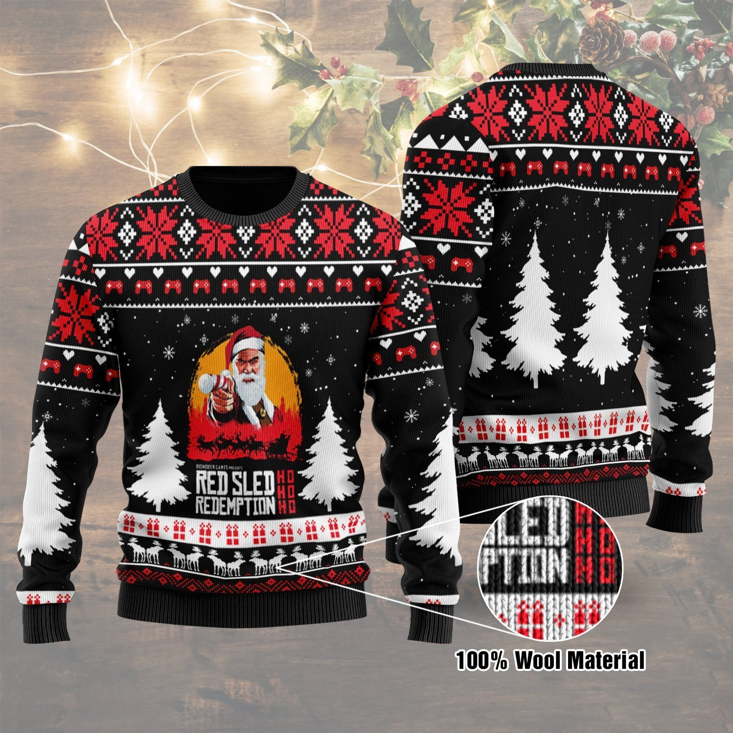 Red Sled Redemption Ugly Christmas Sweater Adult 3D Funny Matching for family