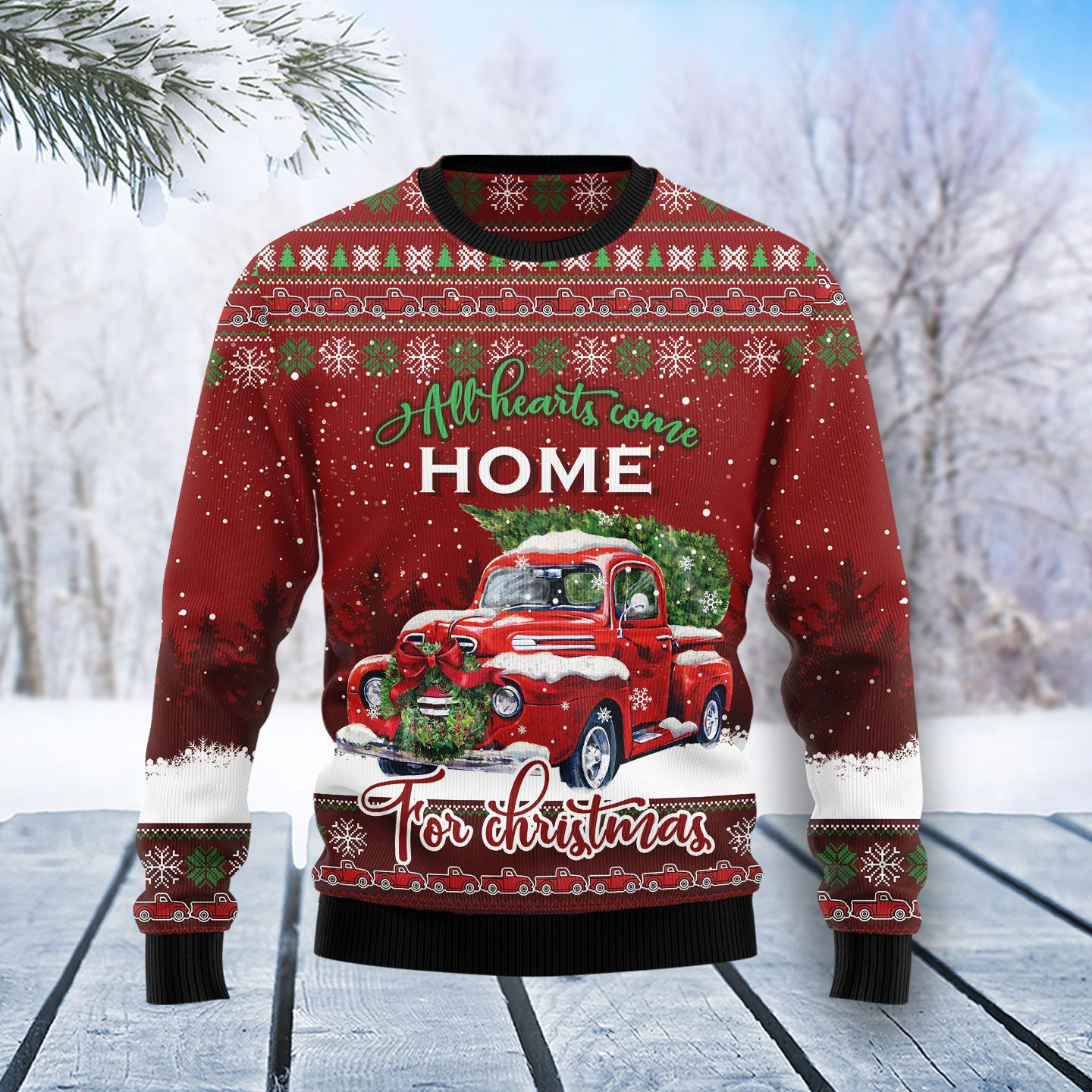 Red Truck Home Christmas Ugly Christmas Sweater Adult 3D Funny Matching for family