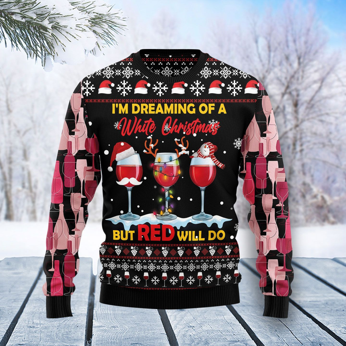 Red Wine Christmas Ugly Christmas Sweater Adult 3D Funny Matching for family