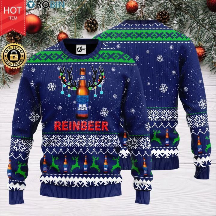 Reinbeer Bud Light Ugly Christmas Sweater Adult 3D Funny Matching for family