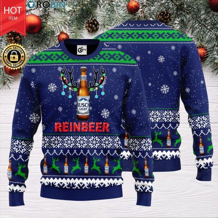 Reinbeer Busch Light Beer Ugly Christmas Sweater Adult 3D Funny Matching for family