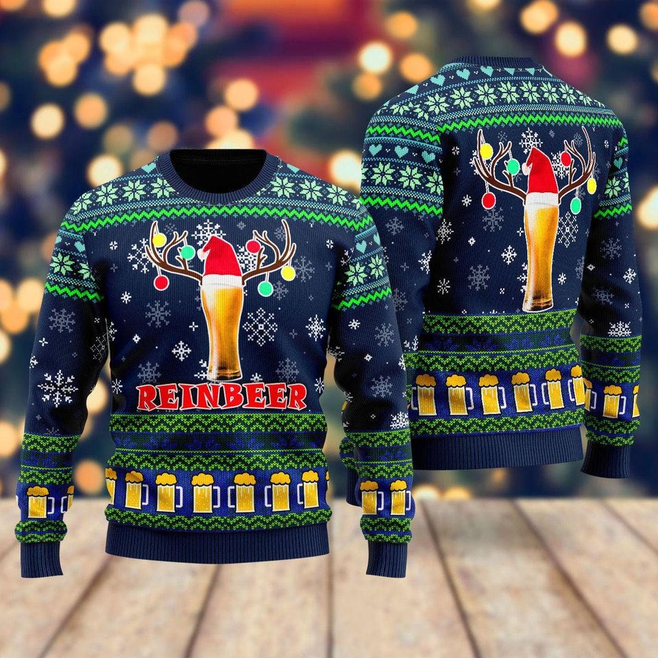 Reinbeer Christmas Beer Funny Ugly Sweater, Reinbeer Beer