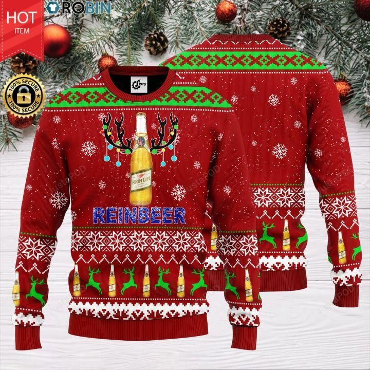 Reinbeer Miller High Life Ugly Christmas Sweater Adult 3D Funny Matching for family
