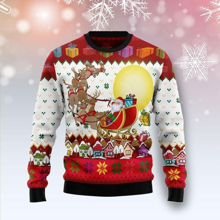 Reindeer And Santa Claus Ugly Christmas Sweater Adult 3D Funny Matching for family