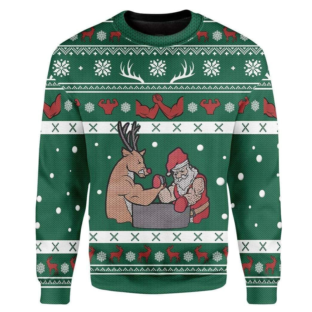 Reindeer And Santa Ugly Christmas Sweater Adult 3D Funny Matching for family