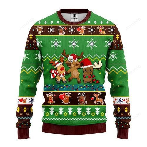 Reindeer Cute Noel Mc Christmas Green Style For Unisex Ugly Christmas Sweater Adult 3D Funny Matching for family