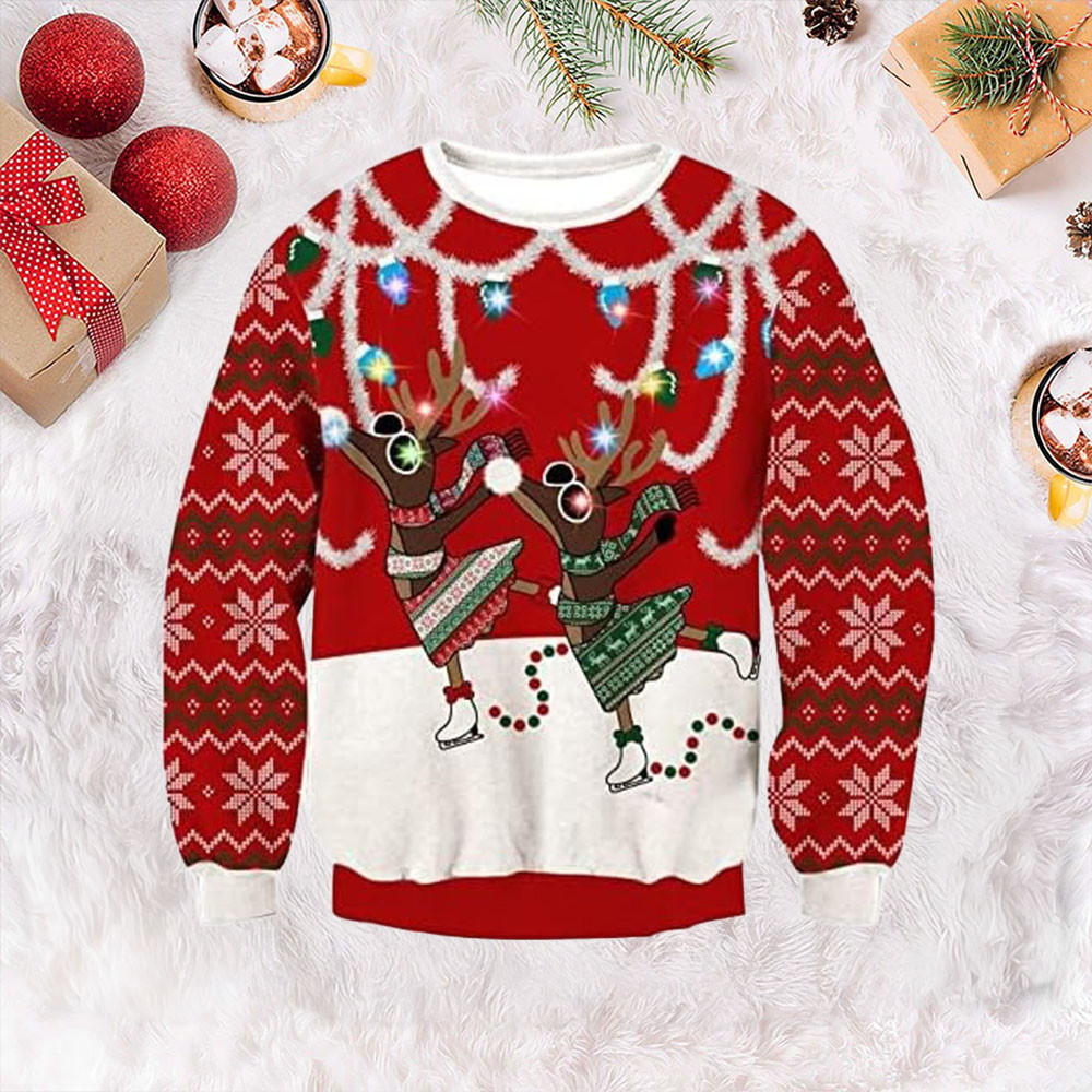 Reindeer LED Ugly Christmas Sweaters Funny Xmas Jumpers Gifts For Holiday