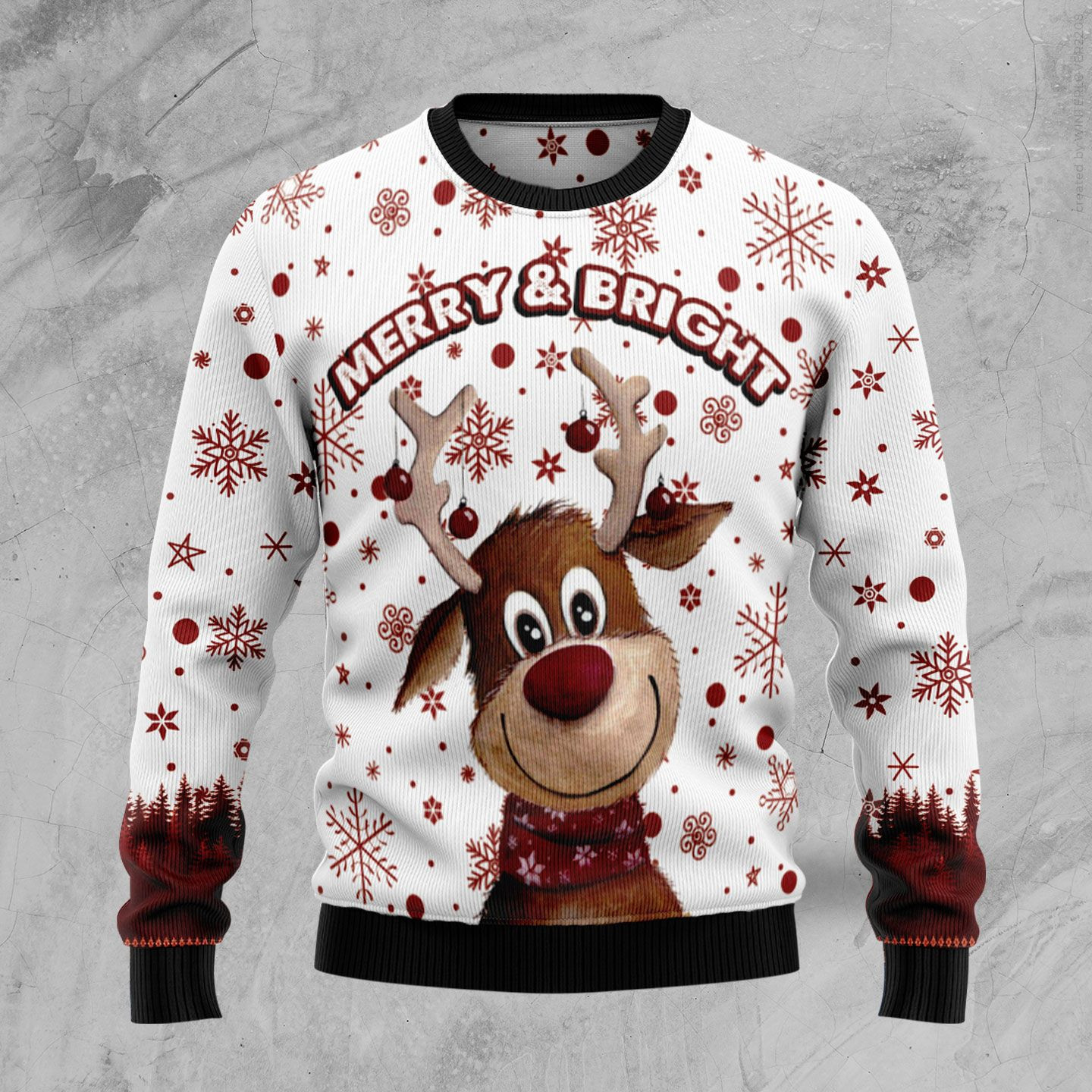 Reindeer Merry  Bright Ugly Christmas Sweater Adult 3D Funny Matching for family