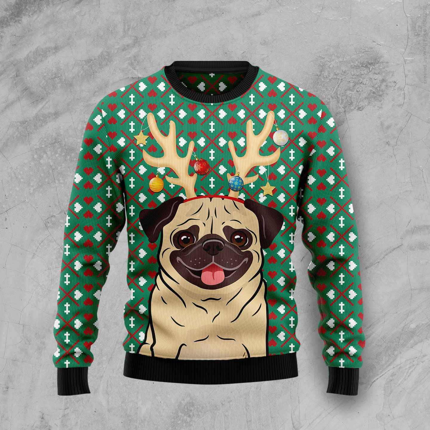Reindeer Pug Ugly Christmas Sweater Adult 3D Funny Matching for family