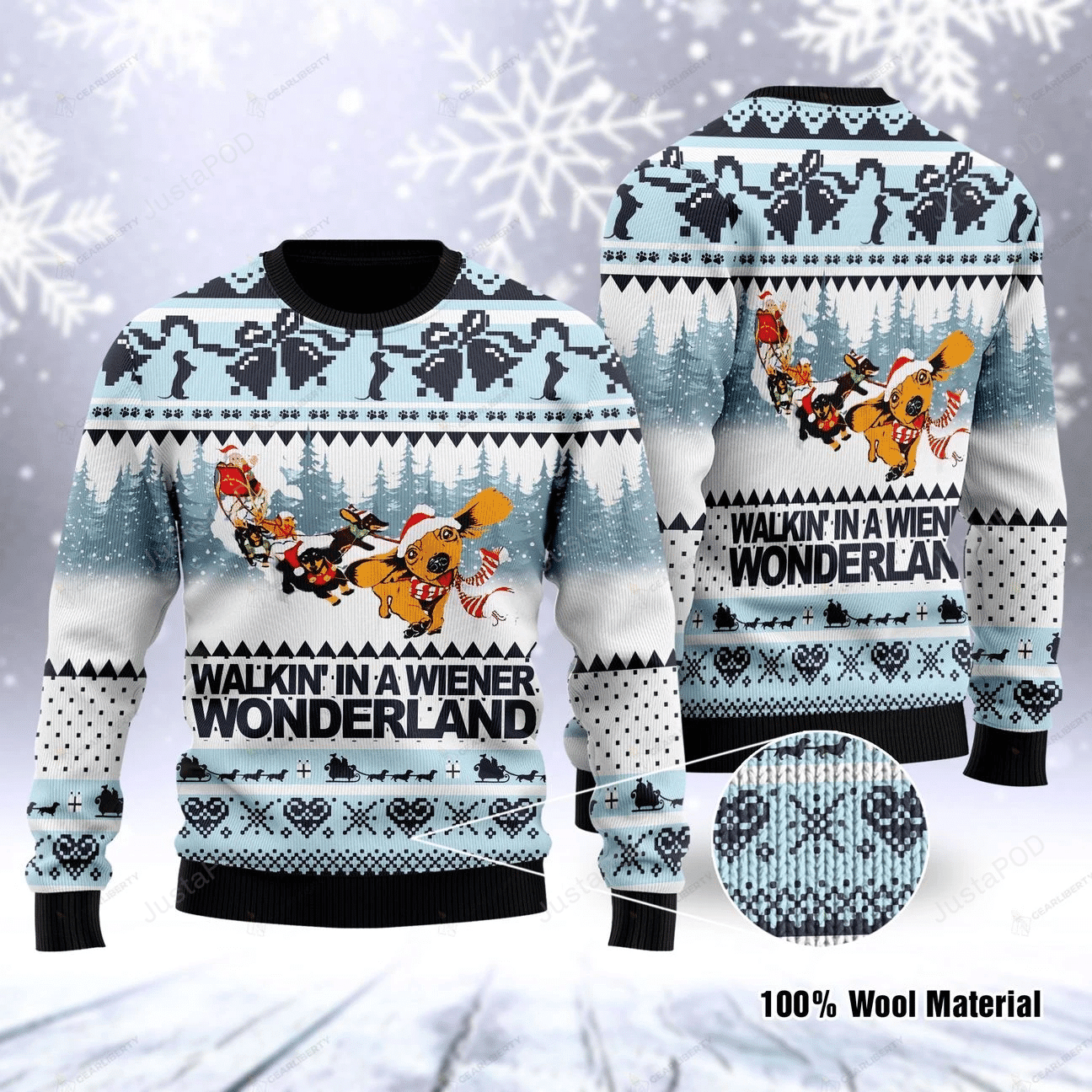 Reindeer Santa Claus Walkin' In A Wiener Wonderland Ugly Christmas Sweater Adult 3D Funny Matching for family