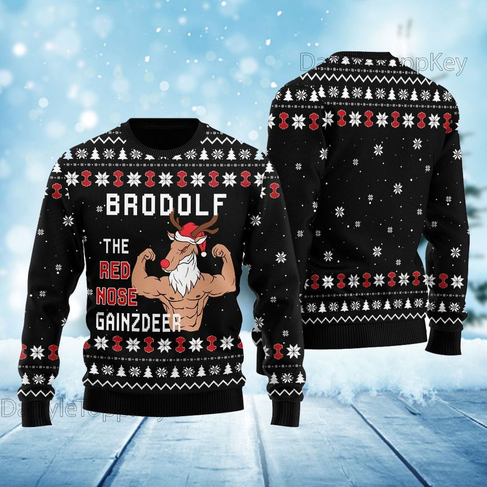 Reindeer Swoleman Ugly Christmas Sweater, Gymer Ugly Christmas Sweater