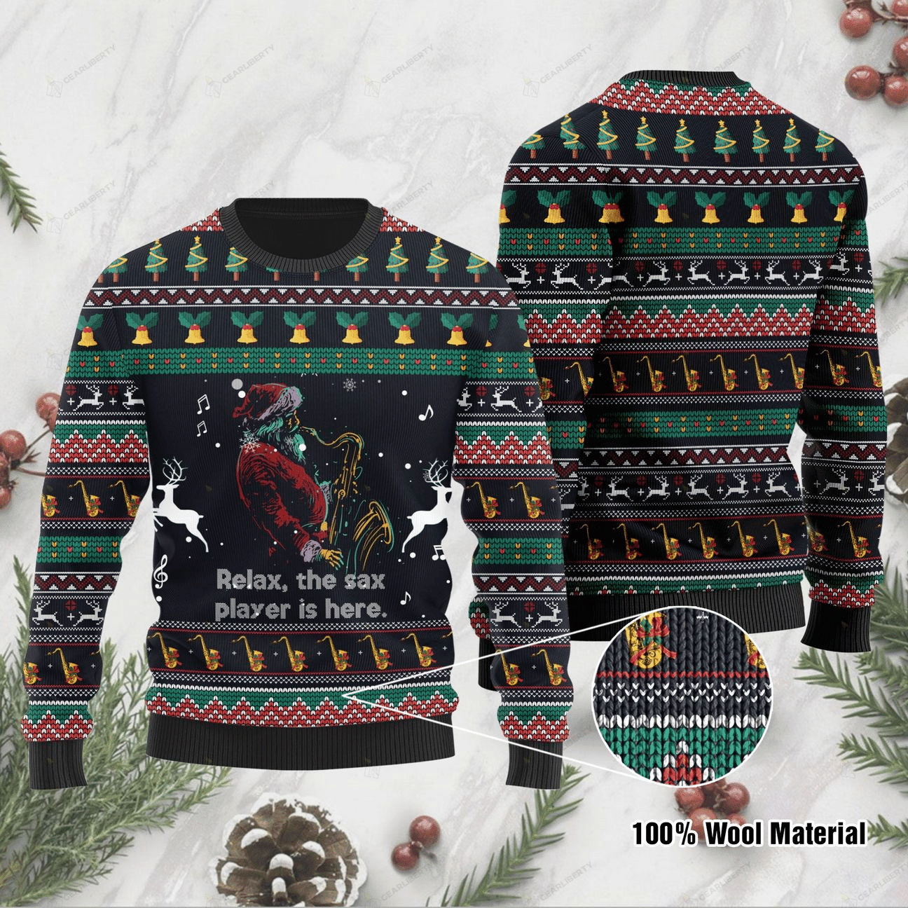 Relax The Sax Ugly Christmas Sweater Adult 3D Funny Matching for family