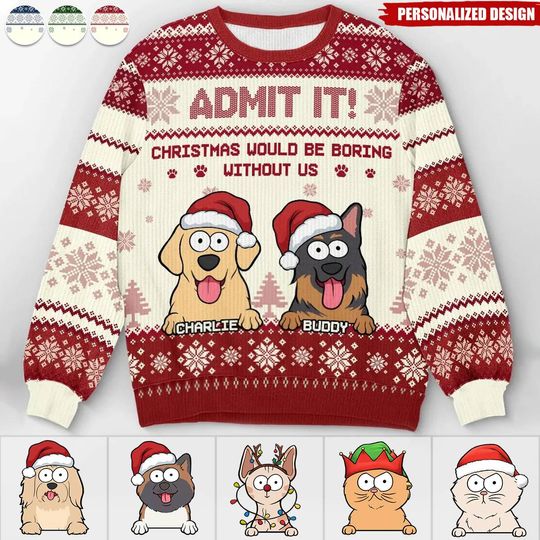 Release Give The Gift Of Holiday Cheer Dog &Cat Personalized Unisex Ugly Sweater - Image 5