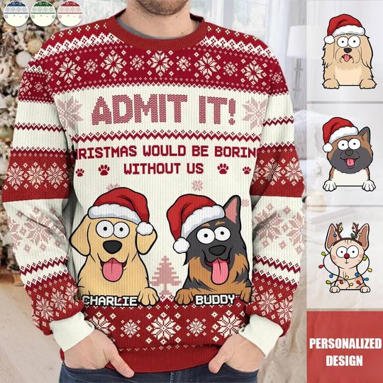 Release Give The Gift Of Holiday Cheer Dog &Cat Personalized Unisex Ugly Sweater - Image 6