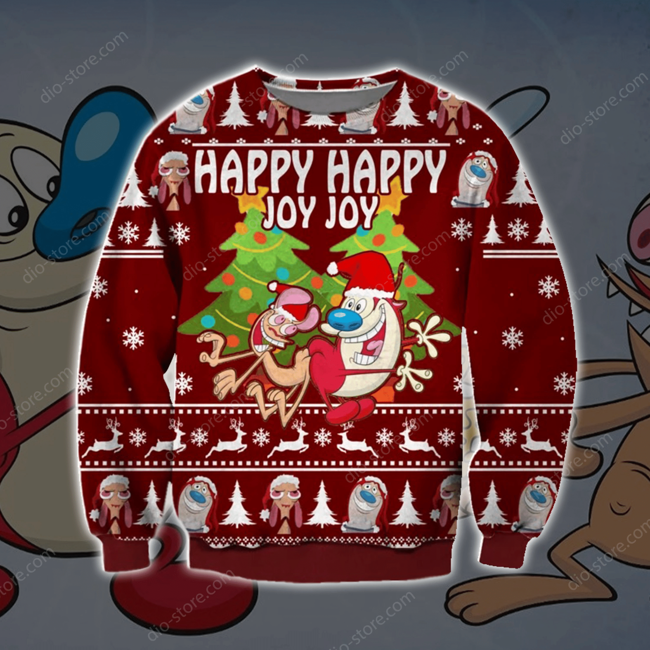 Ren And Stimpy Knitting Pattern 3D Print Ugly Christmas Sweater Adult 3D Funny Matching for family