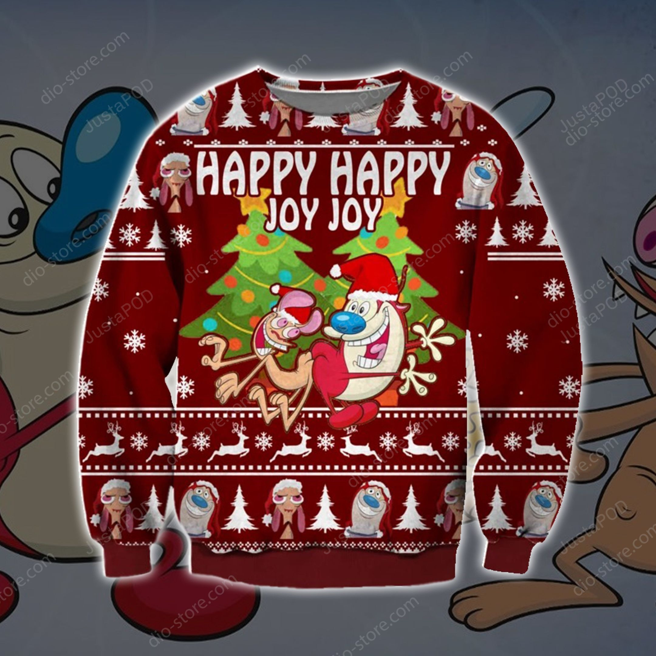 Ren And Stimpy Knitting Pattern 3D Print Ugly Christmas Sweater Adult 3D Funny Matching for family