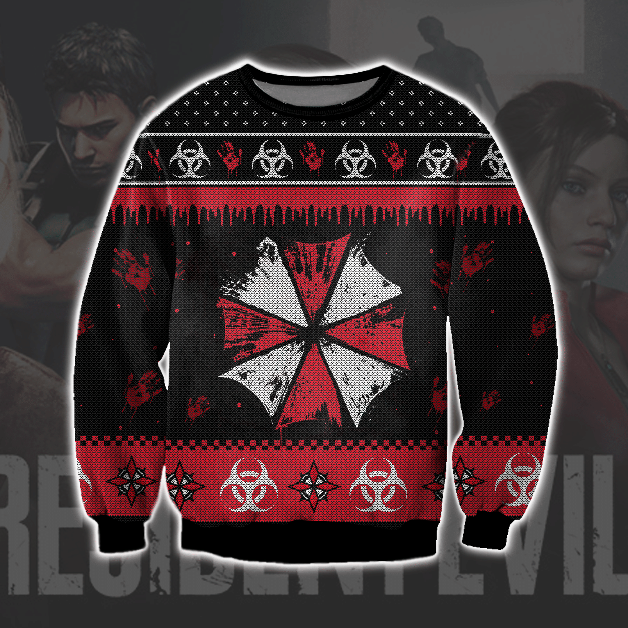 Resident Evil 3D Knitting Pattern Print Ugly Christmas Sweater Adult 3D Funny Matching for family