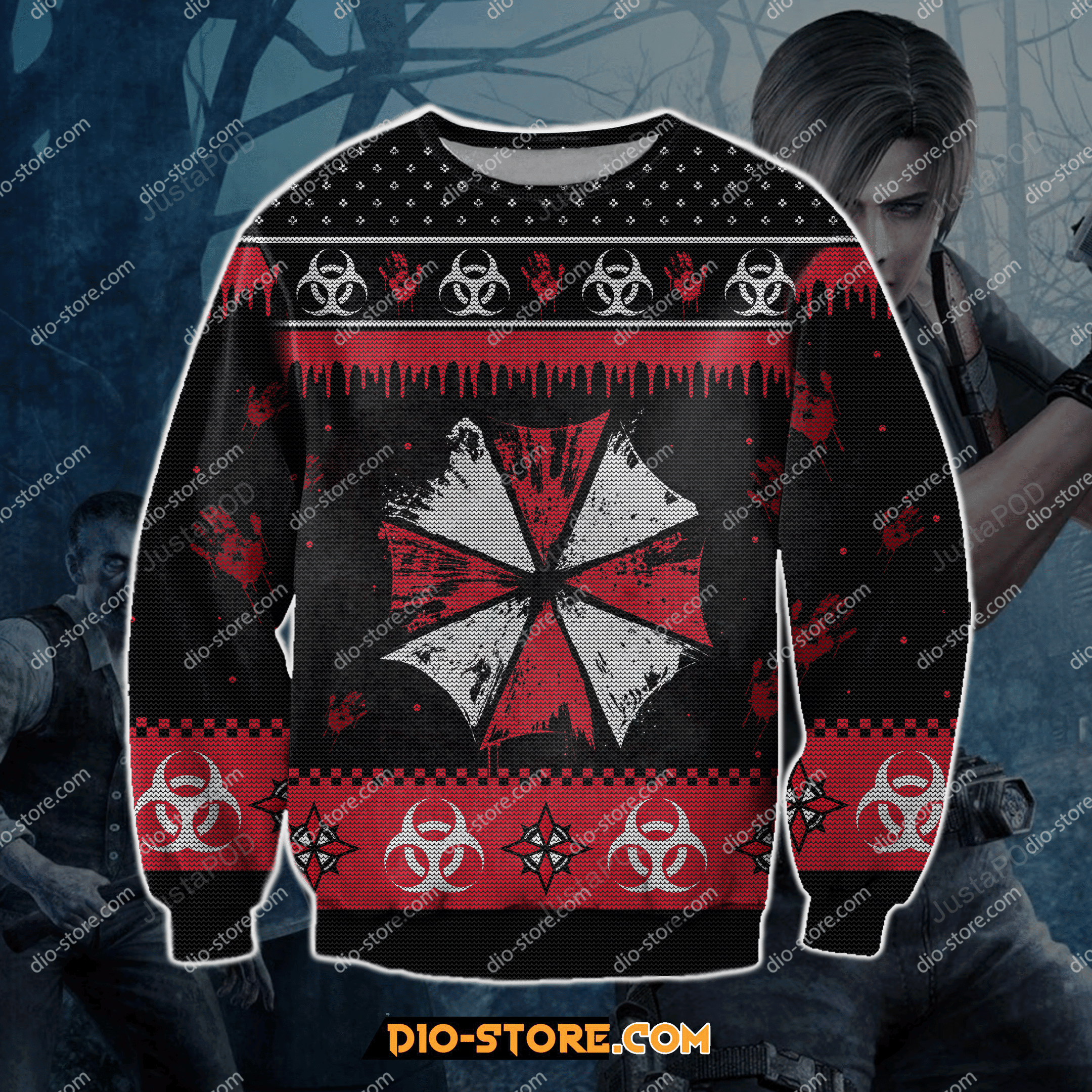 Resident Evil 3D Knitting Pattern Print Ugly Christmas Sweater Adult 3D Funny Matching for family