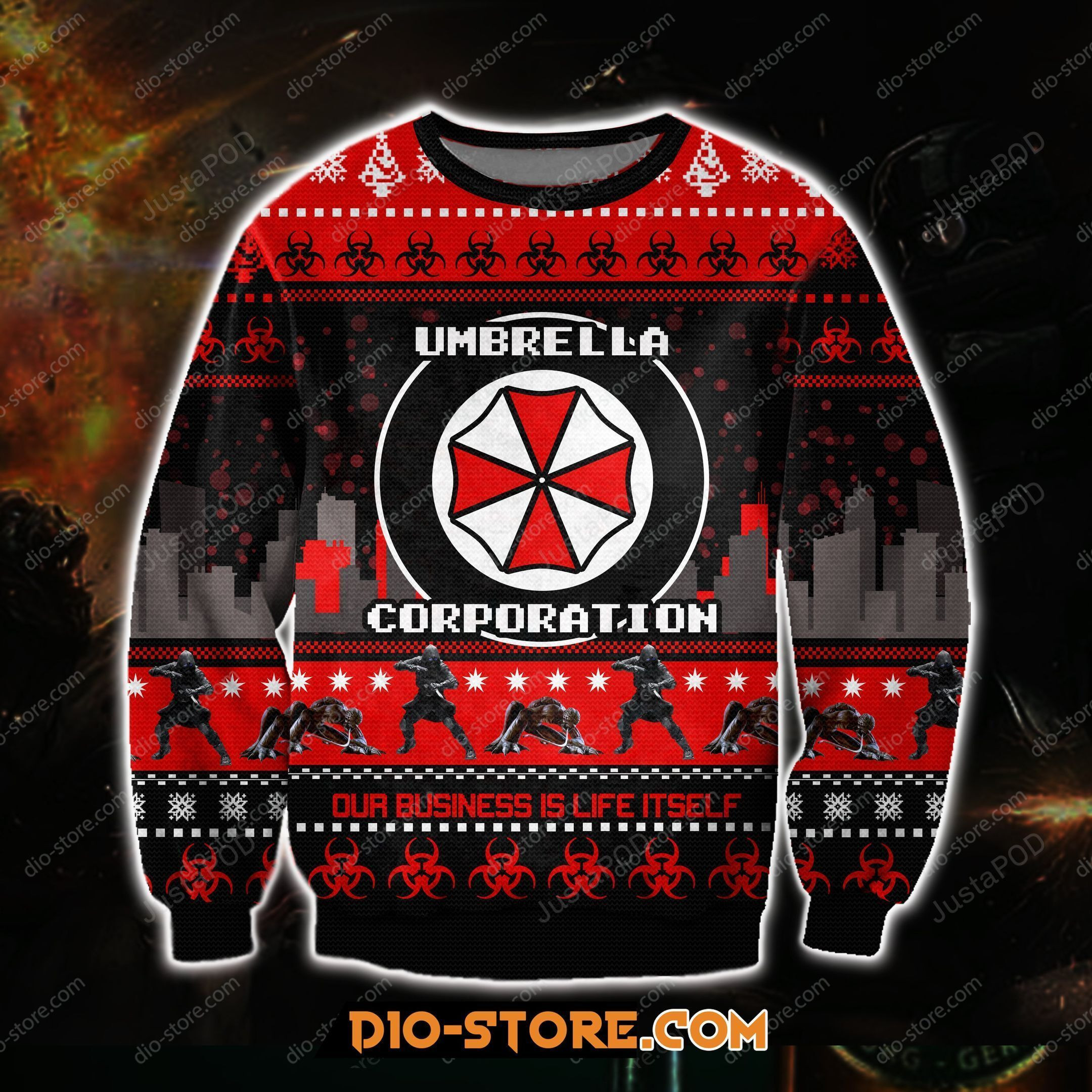 Resident Evil Umbrella Corporation 3D Print Ugly Christmas Sweater Adult 3D Funny Matching for family