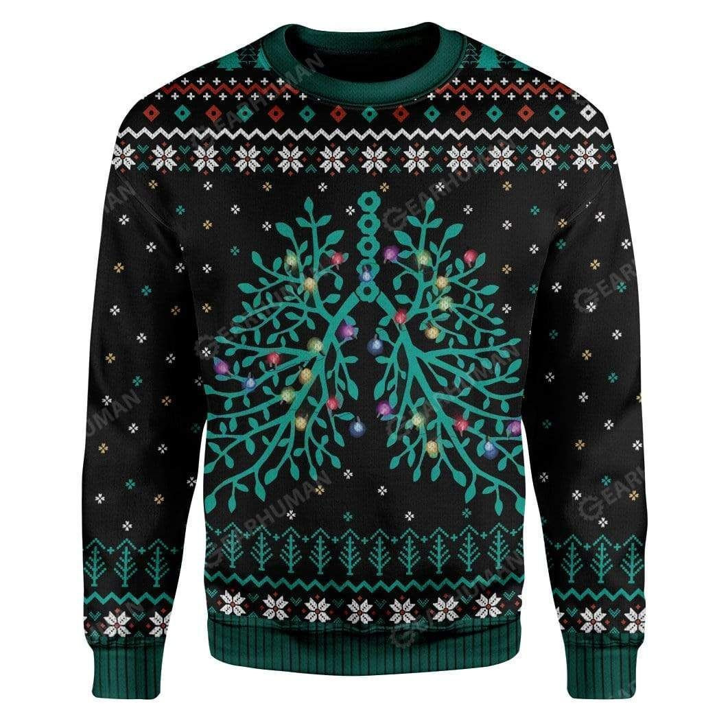 Respiratory Christmas Lights For Unisex Ugly Christmas Sweater Adult 3D Funny Matching for family