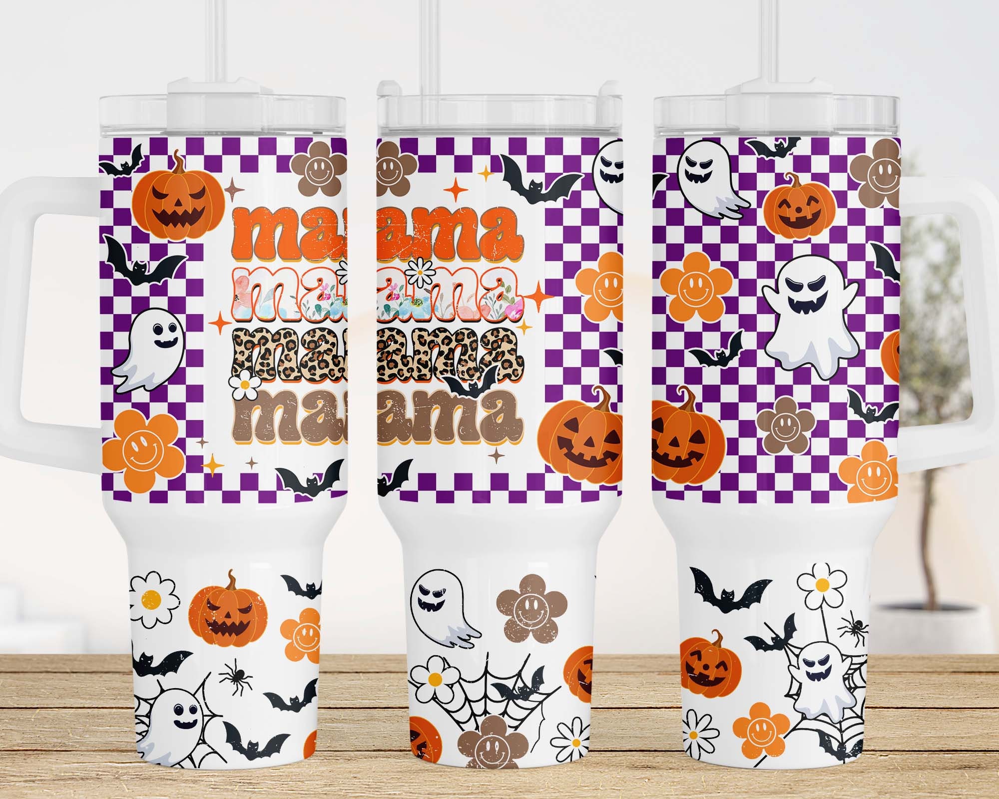 Retro Checkered Halloween Mama Custom Stanley Cup 40 oz 30 oz Tumbler With HandleTVC2301961